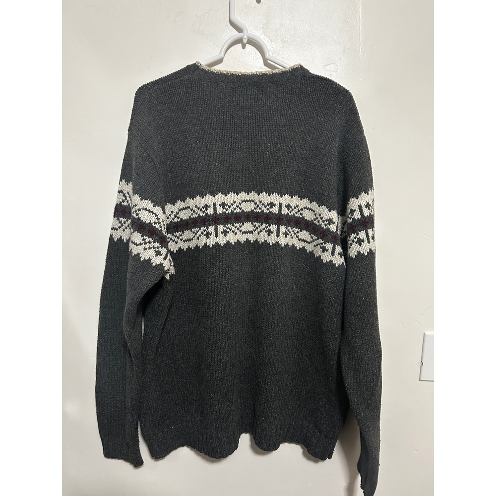 Eddie Bauer Mens XL Tall Gray Fair Isle Cotton Lambswool Knit Sweater Japan - Picture 2 of 8